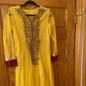 Salwar Kameez Yellow Net Anarkali Indian Pakistani Wear